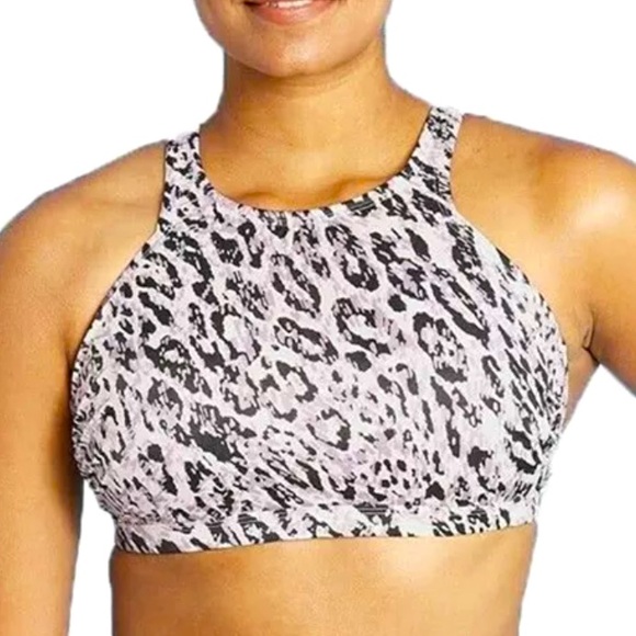 Women’s High Neck Strappy Back Bikini Top Animal Print by all in motion New - Picture 1 of 8